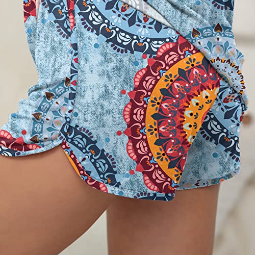 POKWAI Pjs for Women Summer Pajama Sets Shorts Soft Comfy Cooling Cami Pajamas Ladies Pajamas(Flower Multiple Blue,Medium)