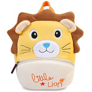 toddler backpack for boys, chasechic cute cartoon mini plush lightweight soft baby backpack, daycare backpack, lion