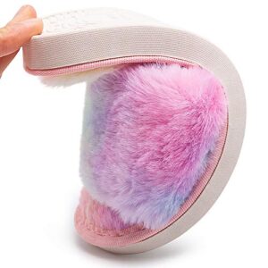 techcity Boys Girls Fuzzy House Slippers Cute Comfy Faux Fur Slip On Fluffy Plush Open Toe Home Slides for Kids Indoor Outdoor Warm Shoes (Rainbow, numeric_13_point_5)