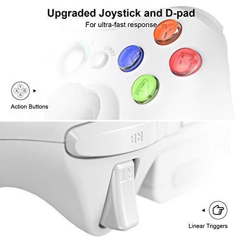 VOYEE Wireless Controller Compatible with Microsoft Xbox 360 & Slim/PC Windows 10/8/7, with Upgraded Joystick/Double Shock (White)