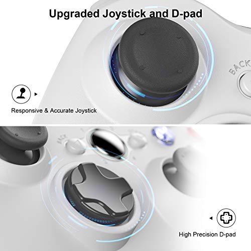 VOYEE Wireless Controller Compatible with Microsoft Xbox 360 & Slim/PC Windows 10/8/7, with Upgraded Joystick/Double Shock (White)