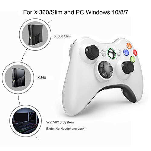 VOYEE Wireless Controller Compatible with Microsoft Xbox 360 & Slim/PC Windows 10/8/7, with Upgraded Joystick/Double Shock (White)