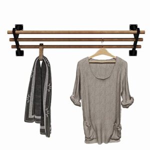 clothing store display stand wall-mounted hanger, retro wrought iron solid wood wall mount display rack shelves, men's women's children's retail commercial clothing store garment rack ceiling hanger