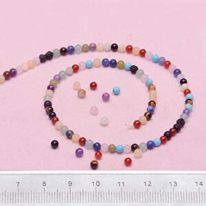 4mm Natural Mixed Materials Gemstones Beads and Brass Tiny Spacer Round Loose Beads Jewelry Making KIT with Thread and Needles 300PCS+300 PCS(12 Natural 3 Brass, 4mm)