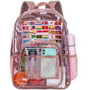 clear backpack, transparent bookbag heavy duty see through backpacks for women - pink