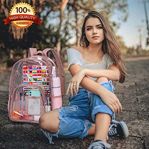 Clear Backpack, Transparent Bookbag Heavy Duty See Through Backpacks for Women - Pink