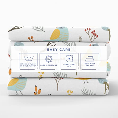 Kotton Culture 4 Piece Bed Sheet Set 600 Thread Count 100% Egyptian Cotton Fitted Sheet 15" Deep Pocket, Flat Sheet & 2 Pillowcases - Printed Paradise Tropical Designer Bohemian (Forest Birds, Queen)