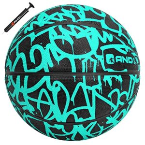 and1 fantom rubber basketball & pump (graffiti series)- official size 7 (29.5”) streetball, made for indoor and outdoor basketball games (mint)