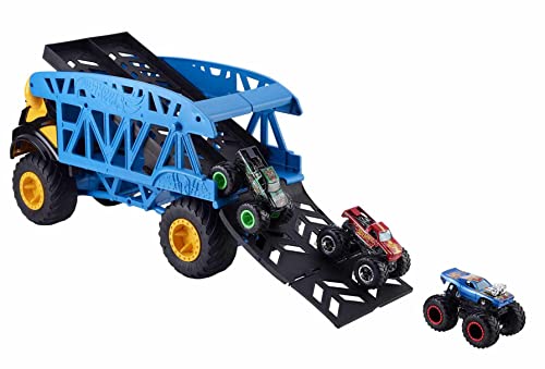 Hot Wheels - Monster Trucks Transport Truck, Includes 3 Cars, Multicolor (Mattel GGB64)