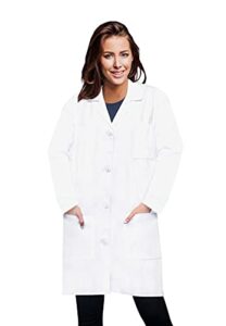 oakias cotton blend lab coat for women, long sleeve, 3 pockets long professional lab coat, white (s-xl)