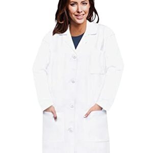 Oakias Cotton Blend Lab Coat for Women, Long Sleeve, 3 Pockets Long Professional Lab Coat, White (S-XL)