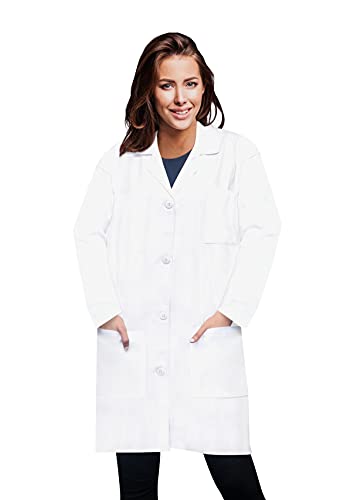 Oakias Cotton Blend Lab Coat for Women, Long Sleeve, 3 Pockets Long Professional Lab Coat, White (S-XL)