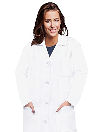 Oakias Cotton Blend Lab Coat for Women, Long Sleeve, 3 Pockets Long Professional Lab Coat, White (S-XL)