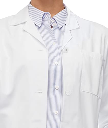 Oakias Cotton Blend Lab Coat for Women, Long Sleeve, 3 Pockets Long Professional Lab Coat, White (S-XL)