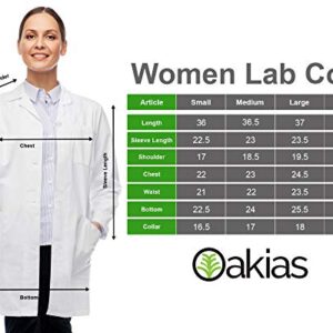 Oakias Cotton Blend Lab Coat for Women, Long Sleeve, 3 Pockets Long Professional Lab Coat, White (S-XL)