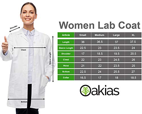 Oakias Cotton Blend Lab Coat for Women, Long Sleeve, 3 Pockets Long Professional Lab Coat, White (S-XL)