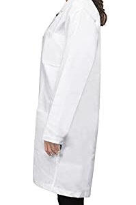 Oakias Cotton Blend Lab Coat for Women, Long Sleeve, 3 Pockets Long Professional Lab Coat, White (S-XL)