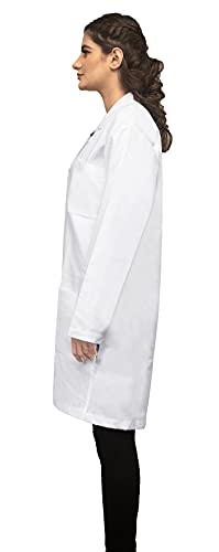 Oakias Cotton Blend Lab Coat for Women, Long Sleeve, 3 Pockets Long Professional Lab Coat, White (S-XL)