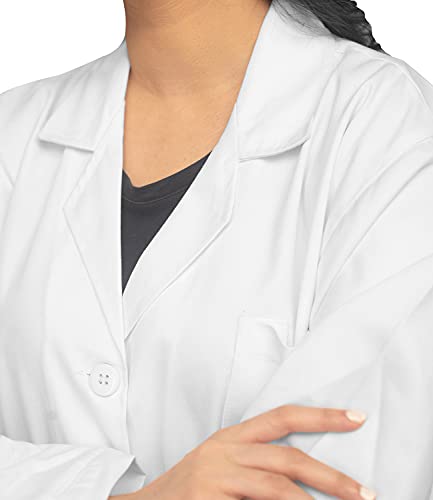 Oakias Cotton Blend Lab Coat for Women, Long Sleeve, 3 Pockets Long Professional Lab Coat, White (S-XL)