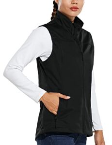 baleaf women's lightweight vest softshell sleeveless jacket windproof stand collar with zipper pockets running hiking golf black m
