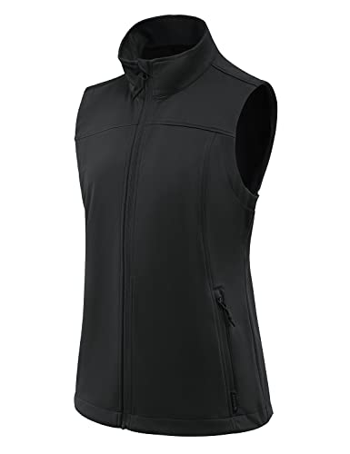 BALEAF Women's Lightweight Vest Softshell Sleeveless Jacket Windproof Stand Collar with Zipper Pockets Running Hiking Golf Black M