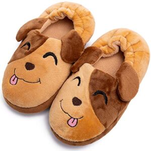 eccbox toddler boys girls cute slippers unicorn fluffy fuzzy winter warm slippers cartoon animal plush indoor house slip-on shoes (brown dog, numeric_7_point_5)