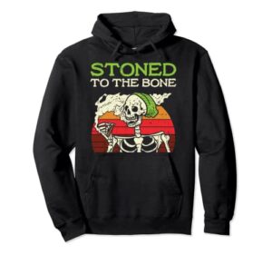 stoned to the bone skeleton smoking weed halloween 2021 pot pullover hoodie