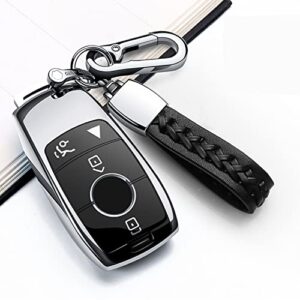 compatible with mercedes benz key fob cover with keychain,soft tpu 360 degree protection key shell case for 2019-2021 a-class c-class g-class 2017-2020 e-class s-class (silver)