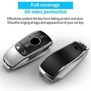 Compatible with Mercedes Benz Key Fob Cover with Keychain,Soft TPU 360 Degree Protection Key Shell Case for 2019-2021 A-Class C-Class G-Class 2017-2020 E-Class S-Class (Silver)