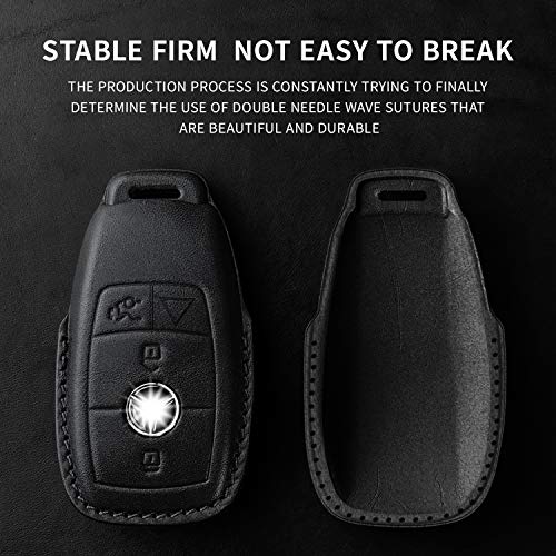 Tukellen for Mercedes Benz key fob cover Genuine Leather with keychain,Leather Protector Key case compatible Mercedes Benz 2017-2021 E-Class 2018-2021 S-Class 2019-2021 A-Class C-Class G-Class-Black