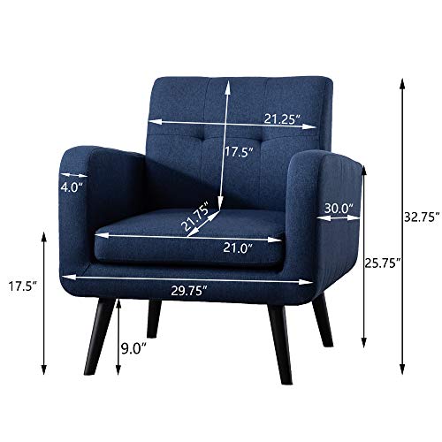 Accent Chairs for Living Room, Living Room Chairs, Mid Century Modern Fabric Chairs, Arm Chairs, Blue, Set of 1