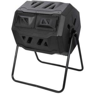 saturnpower large composting tumbler dual chamber outdoor garden rotating compost bin tumbling composter with sliding door (43 gallon, black)
