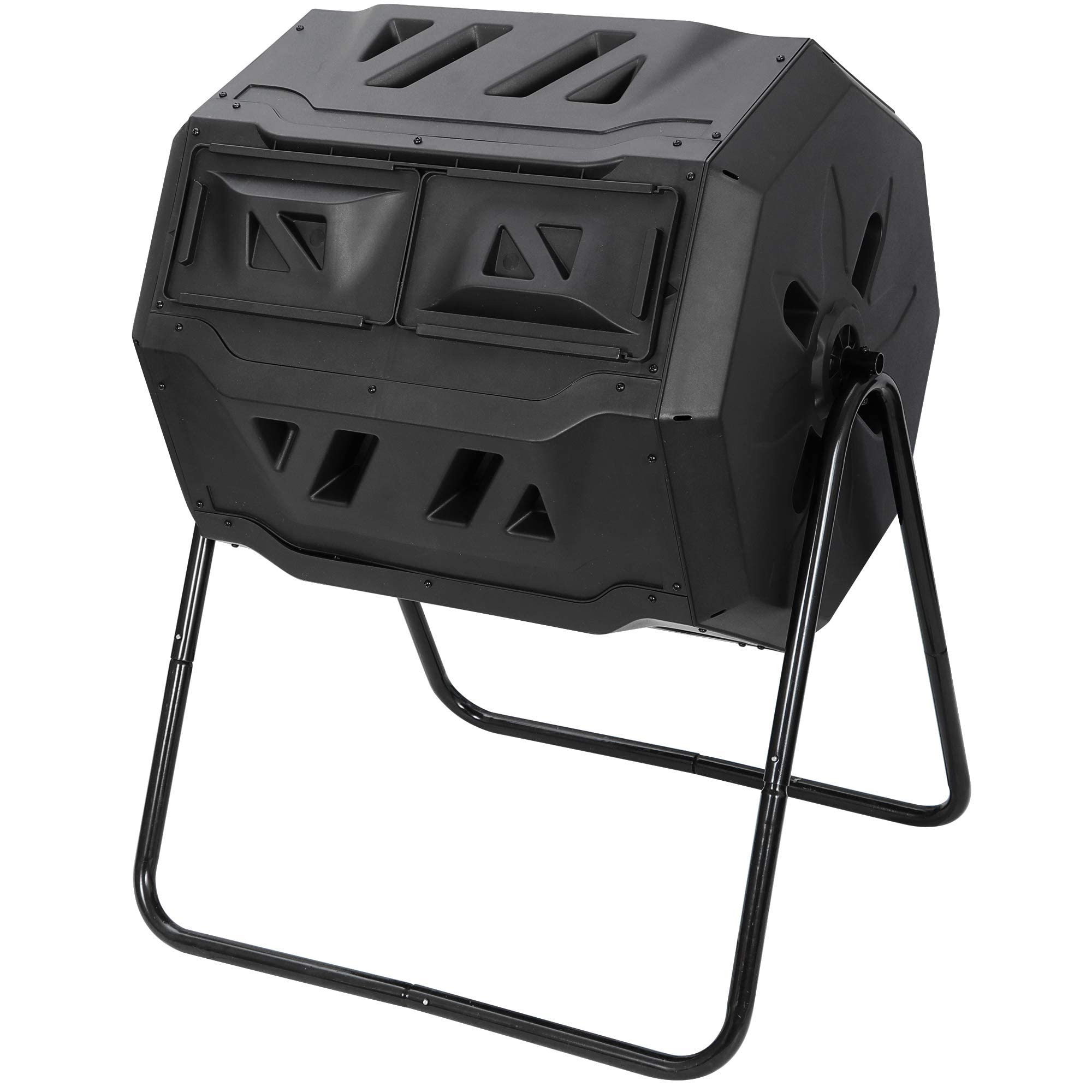 Saturnpower Large Composting Tumbler Dual Chamber Outdoor Garden Rotating Compost Bin Tumbling Composter with Sliding Door (43 Gallon, Black)