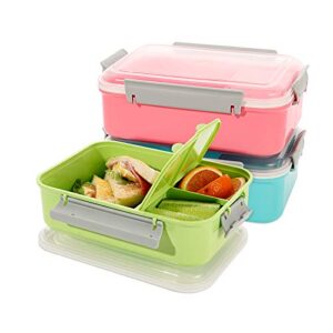 shopwithgreen 3 pack lunch container to go, 40-oz bento box with 3-compartment, for sandwich, fruit, lunch, snacks, pasta, school & travel - meal prep, food storage containers with lids
