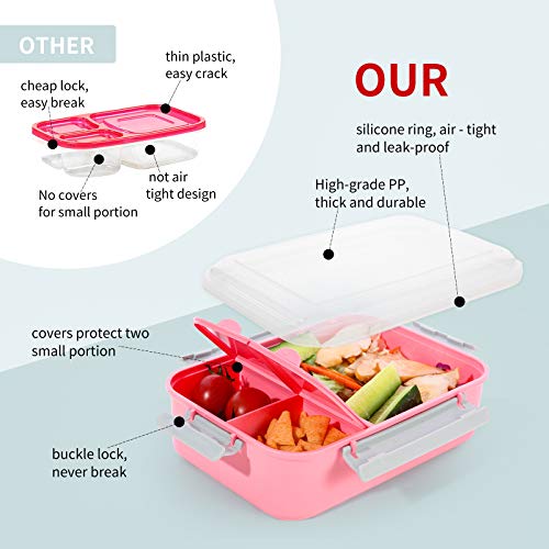 shopwithgreen 3 Pack Lunch Container to Go, 40-oz Bento Box with 3-Compartment, for Sandwich, Fruit, Lunch, Snacks, Pasta, School & Travel - Meal Prep, Food Storage Containers with Lids