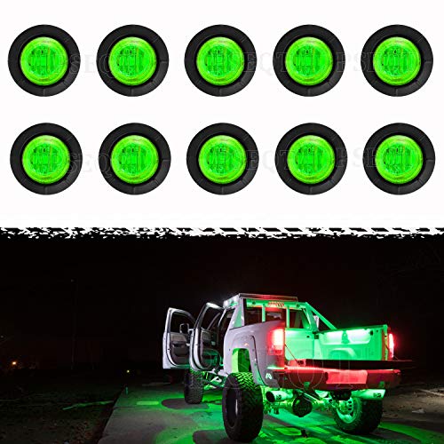 PSEQT 3/4" LED Rock Lights Round Underglow Wheel Fender Side Marker Clearance Lights with Bullet Grommets Waterproof for Trailer Golf Cart Offroad Wrangler Truck RV UTV ATV (Green, 10Pcs)