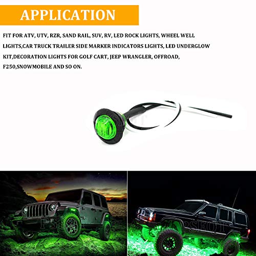 PSEQT 3/4" LED Rock Lights Round Underglow Wheel Fender Side Marker Clearance Lights with Bullet Grommets Waterproof for Trailer Golf Cart Offroad Wrangler Truck RV UTV ATV (Green, 10Pcs)