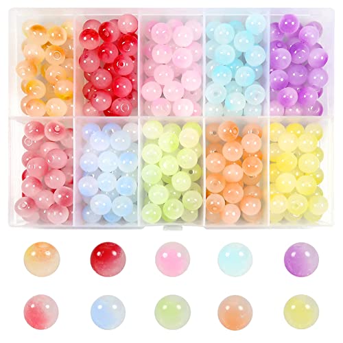 TOAOB 250pcs Glass Beads for Jewelry Making 10 Colors 8mm Round Crystal Beads Gradient Gemstone Beads Bracelet Making Kit for Necklace Jewelry Making and DIY Crafts