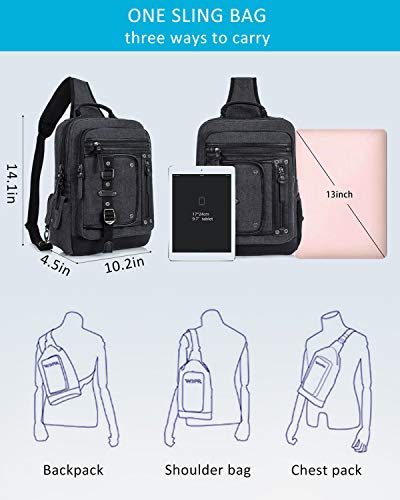 Messenger Bag for Men Canvas Sling Bag Crossbody Backpack Laptop Shoulder Bag Hiking Daypacks Casual Tactical Travel