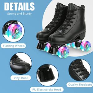 Gets Womens Roller Skates Light Up Wheels, Artificial Leather Adjustable Double Row 4 Wheels Roller Skates Shiny Skates for Teens,Adult (Flash Wheel,39-US: 7.5)