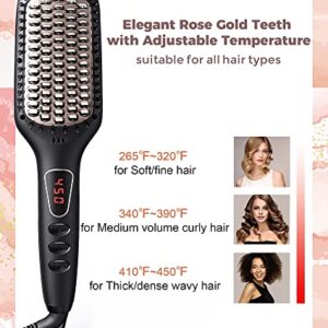 MEGAWISE Pro Ceramic Ionic Hair Straightener Brush for Home Salon | MCH Fast 20s Heating Tech with Auto-Off Safety | Anti-Scald with Universal Dual Voltage | Rotatable Power Cord