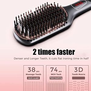 MEGAWISE Pro Ceramic Ionic Hair Straightener Brush for Home Salon | MCH Fast 20s Heating Tech with Auto-Off Safety | Anti-Scald with Universal Dual Voltage | Rotatable Power Cord