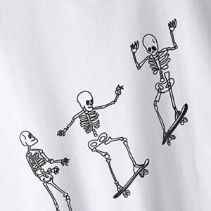 ZAFUL Women's Halloween Skeleton Print Long Sleeve Pullover Sweatshirt Hoodie Tops (1-White, L)