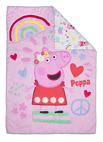 Peppa Pig Be Nice & Kind 4 Piece Toddler Bedding Set - Includes Comforter, Sheet Set - Fitted and Top Sheet + Reversible Pillow Case for Girls Bed, Pink