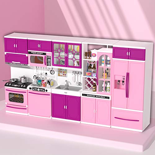 Temi Kitchen Playset for Kids, 56 PCS Play Kitchen Toys Accessories Set with Realistic Lights & Sounds Pretend Play Birthday Gift for 3+ Year Old Toddlers Girls - Pink