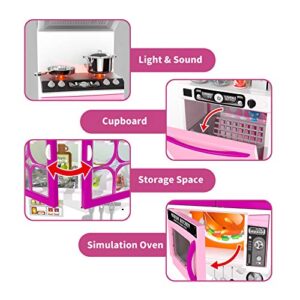 Temi Kitchen Playset for Kids, 56 PCS Play Kitchen Toys Accessories Set with Realistic Lights & Sounds Pretend Play Birthday Gift for 3+ Year Old Toddlers Girls - Pink