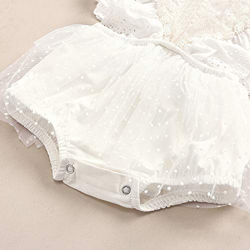 BGFKS Lace Ruffle Sleeve Romper Tutu for Baby Girl,Newborn Toddler Girls Bodysuit Tutu Dress with Flower Headband (White, 6-12 Months)