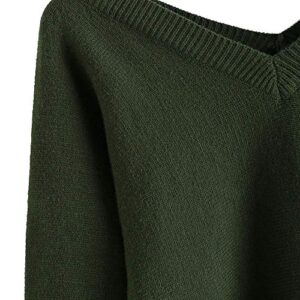 ZAFUL Women's Cropped Sweater V-Neck Long Sleeve Crop Sweater Pullover Jumper Knit Top (1-Green, M)