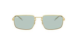 ray-ban rb3669 polarized rectangular sunglasses, gold/evolve photochromic green to blue, 55 mm