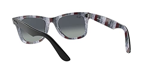 Ray-Ban RB2140 Original Wayfarer Square Sunglasses, Black On Chevron Grey/Burgundy/Light Grey Gradient Blue, 50 mm